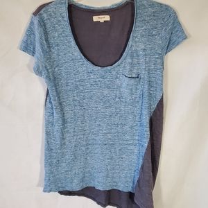 MADEWELL LINEN BLUE GRAY GREY 2 TONE POCKET SCOOP NECK S/S TOP